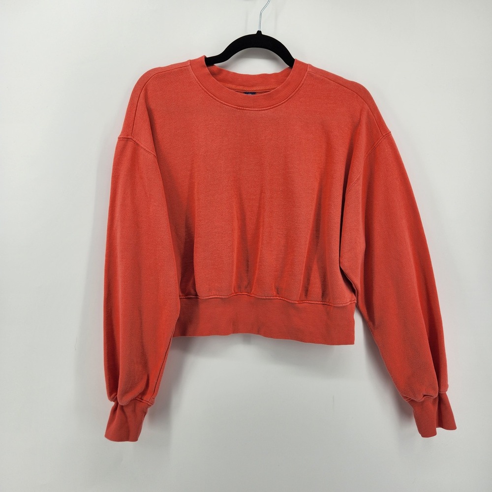 Old Navy Cropped Sweatshirt Coral Pink Long Sleeve Pullover Size XS